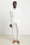 Keeling 3240 Camicia coreana manica lunga in lino bianca