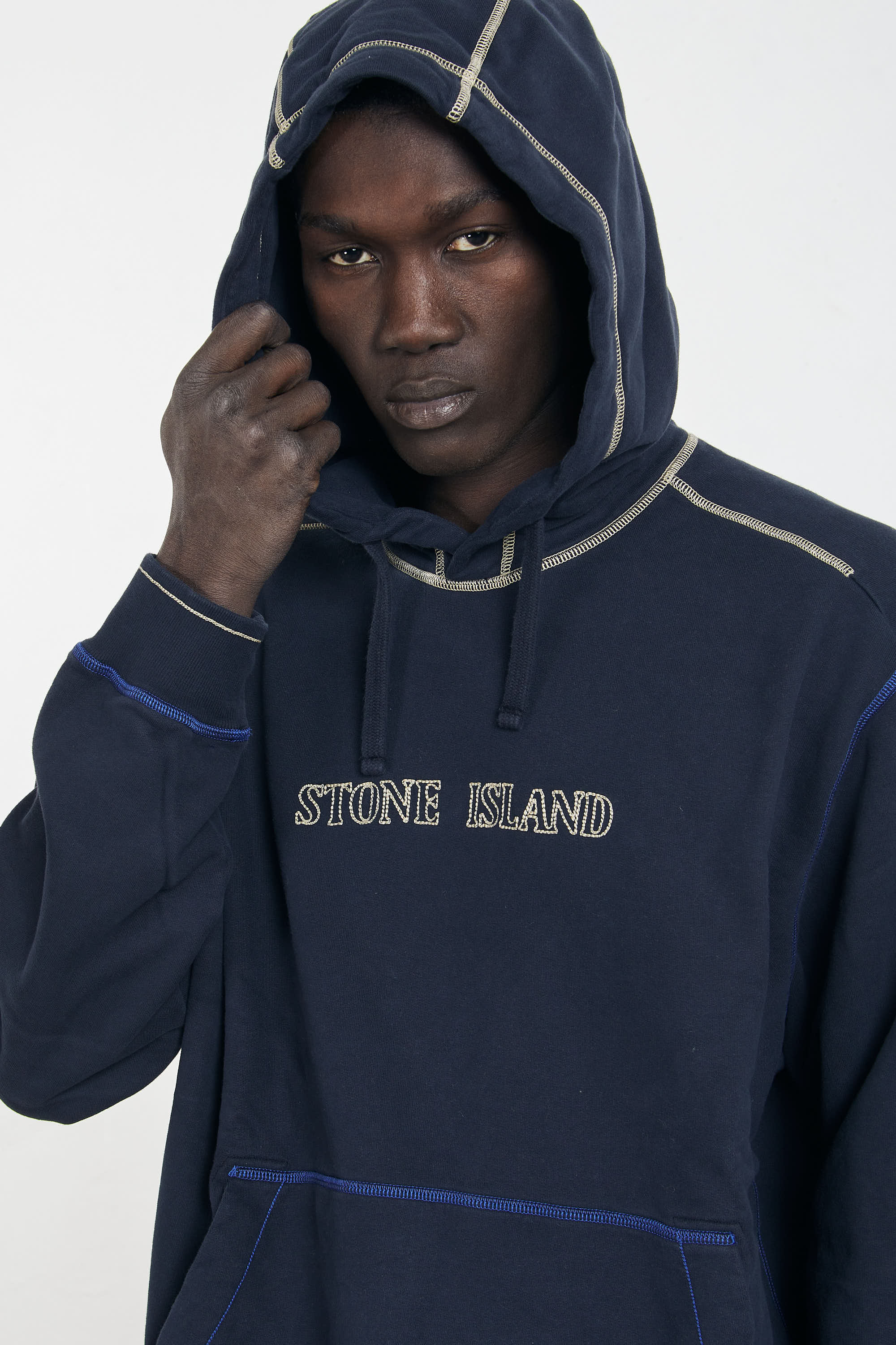 Navy blue stone island on sale hoodie