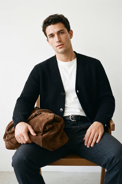 Reworked 4681 Cardigan costa inglese nero