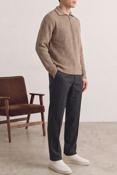 Daniele Fiesoli 4190 Maglione mezza zip marrone mélange