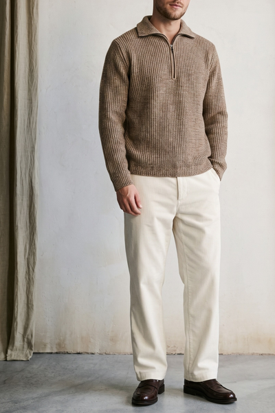 Daniele Fiesoli 4190 Mélange brown half-zip sweater