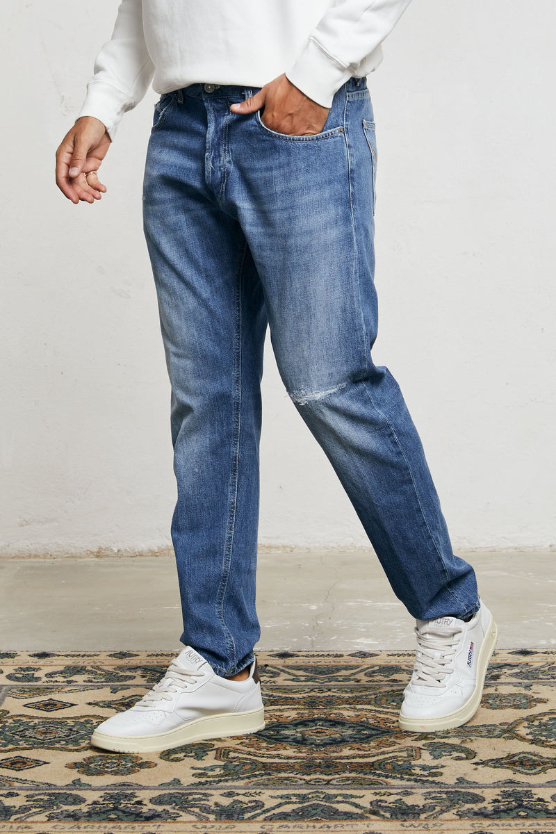 dondup jeans dian carrot fit vintage strappi lavaggio medio cotone colore denim 7050