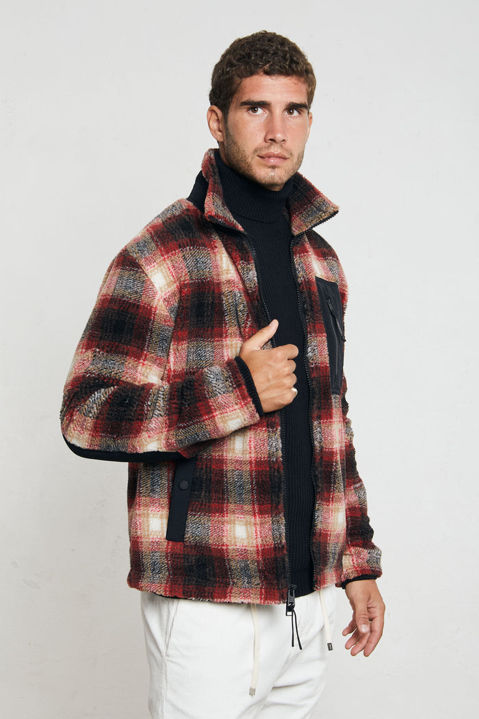 woolrich giacca in sherpa check misto lana colore rosso 7140