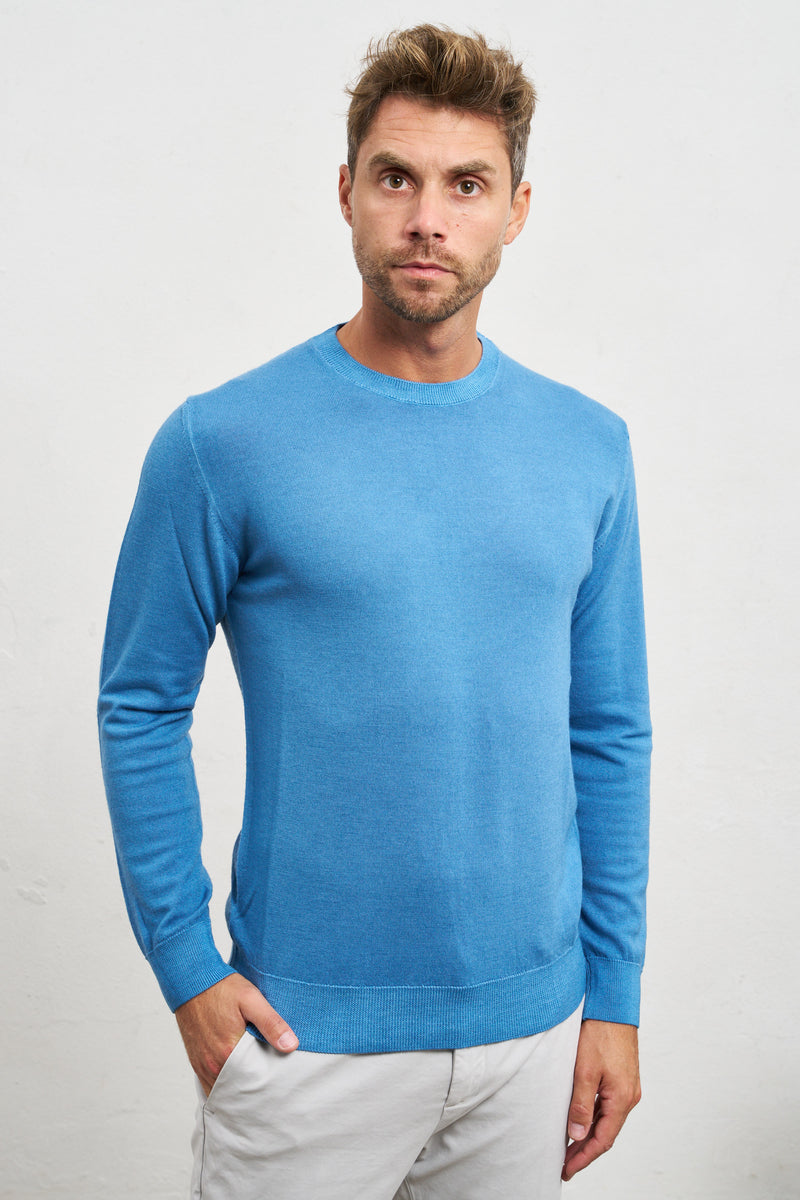 outfit maglia girocollo lana merinos colore azzurro 7391