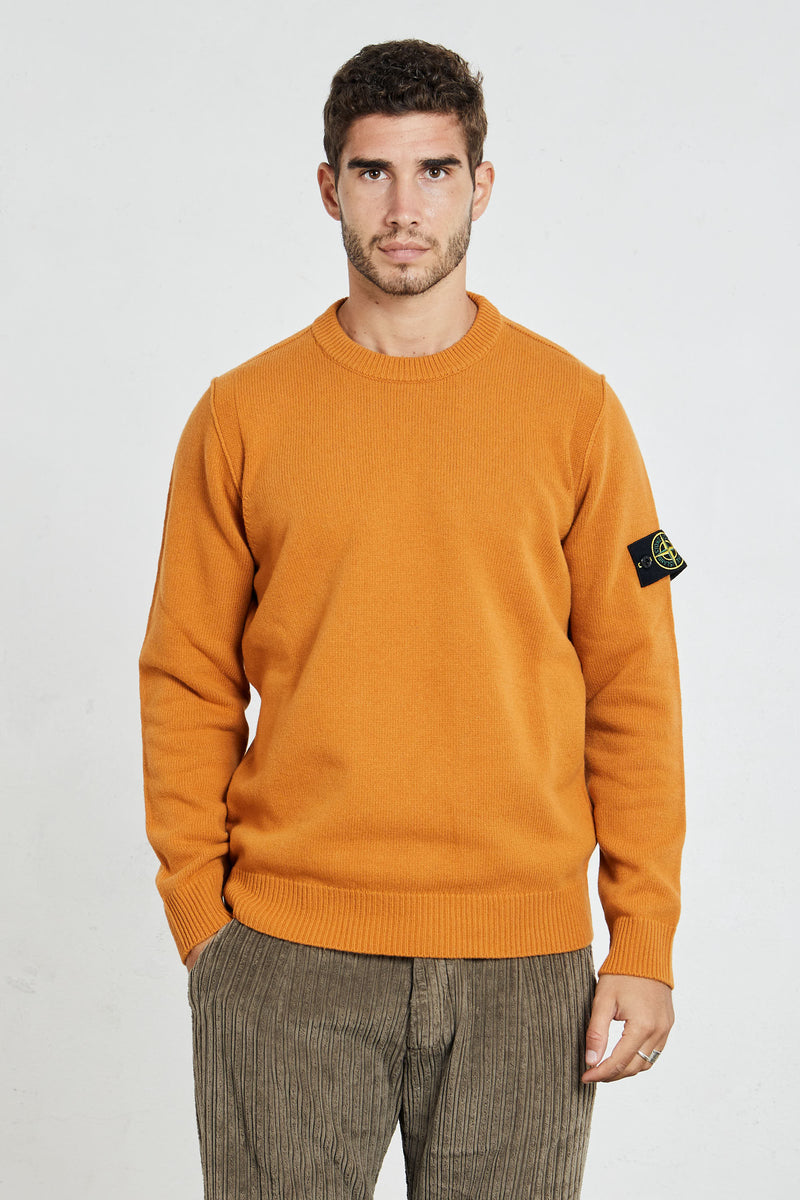 stone island maglia girocolo misto lana colore arancione 7685