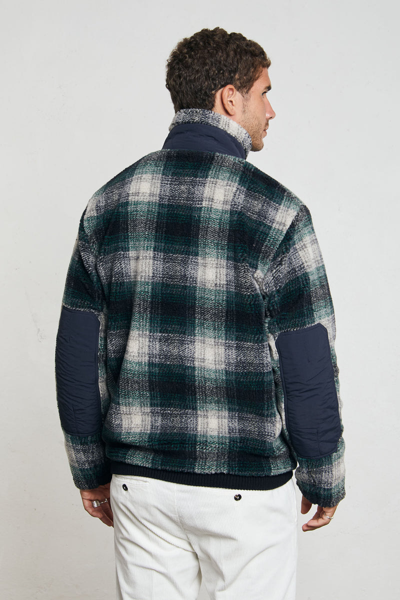 woolrich giacca in sherpa check zip misto lana colore blu verde 7139