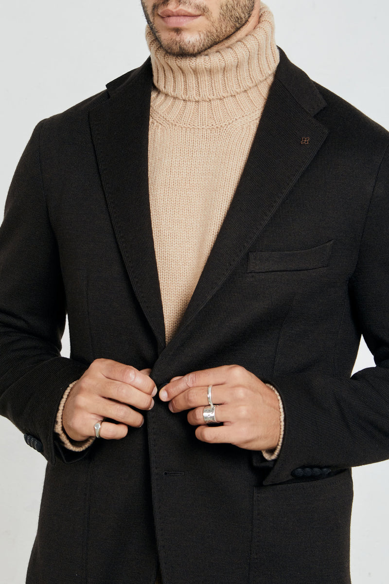 tagliatore giacca in maglia due bottoni misto lana vergine colore marrone 7711
