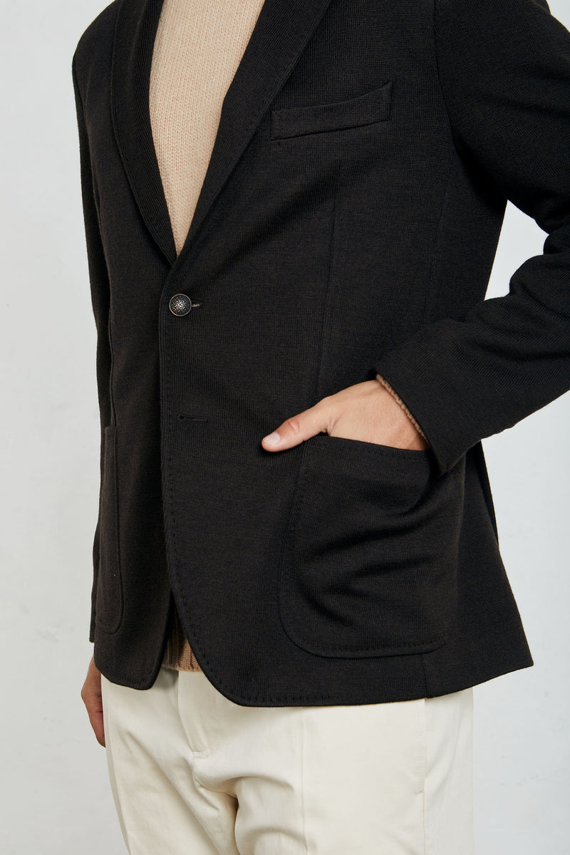 tagliatore giacca in maglia due bottoni misto lana vergine colore marrone 7711