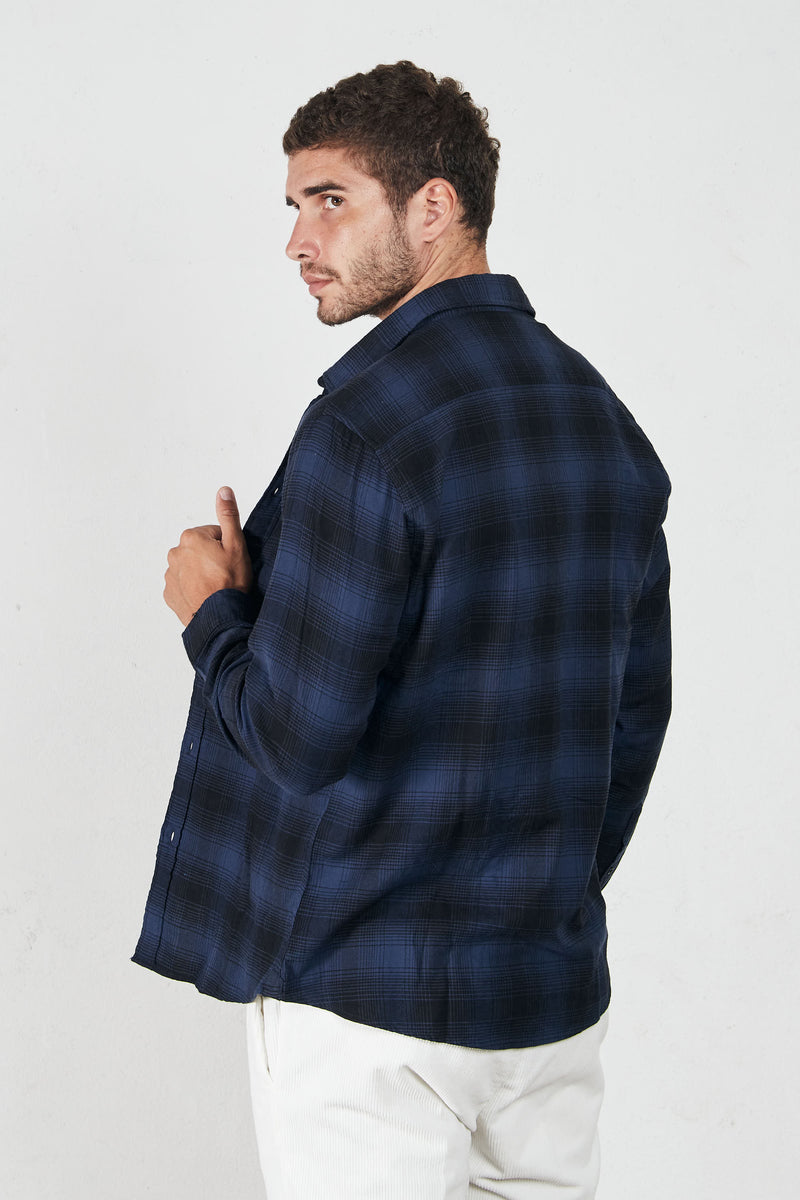 selected camicia check di flanella cotone colore blu nero 7640