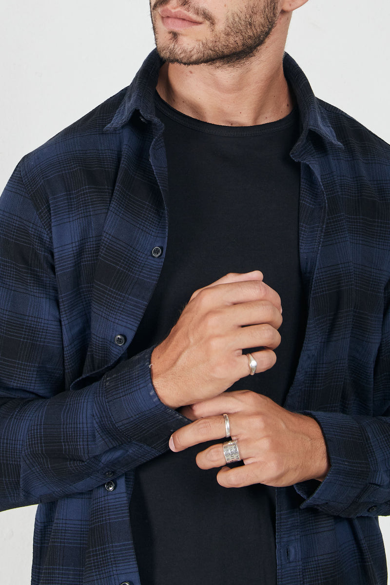 selected camicia check di flanella cotone colore blu nero 7640