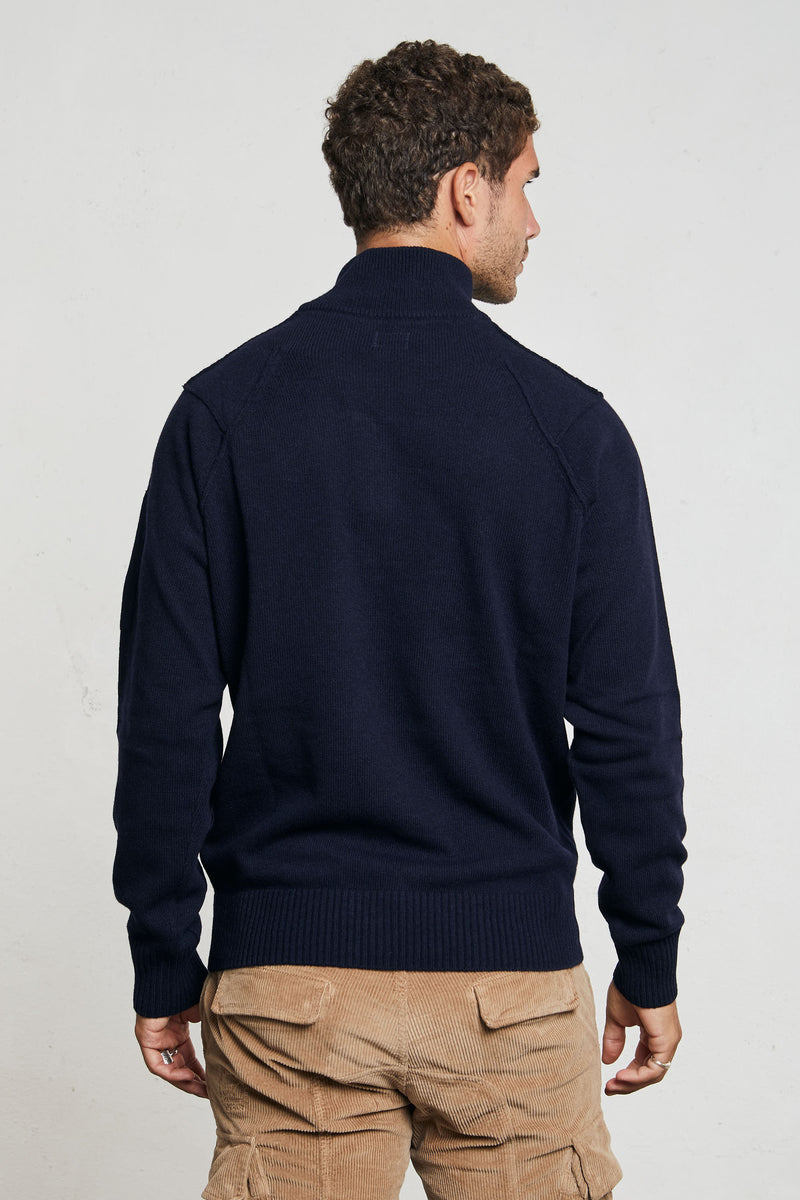 c p company maglia mezza zip misto lana colore blu 7214