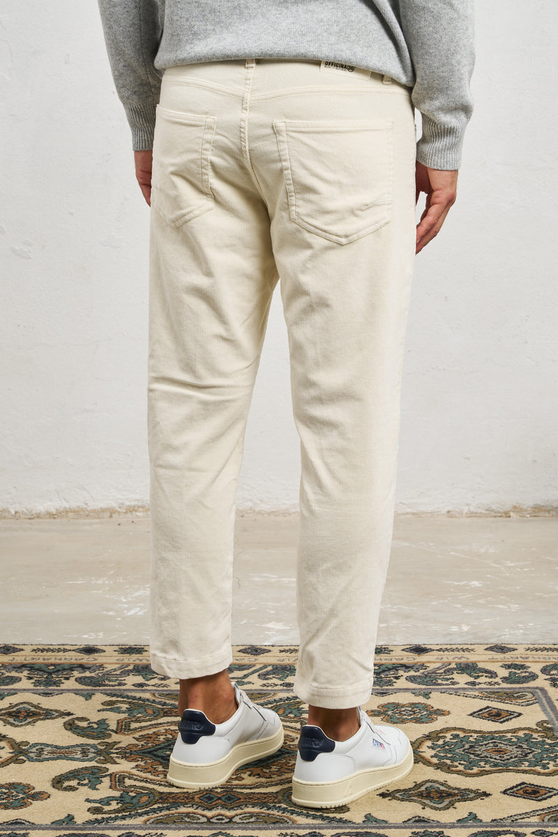 officina 36 pantalone bacco velluto millerighe cinque tasche misto cotone colore panna 7401
