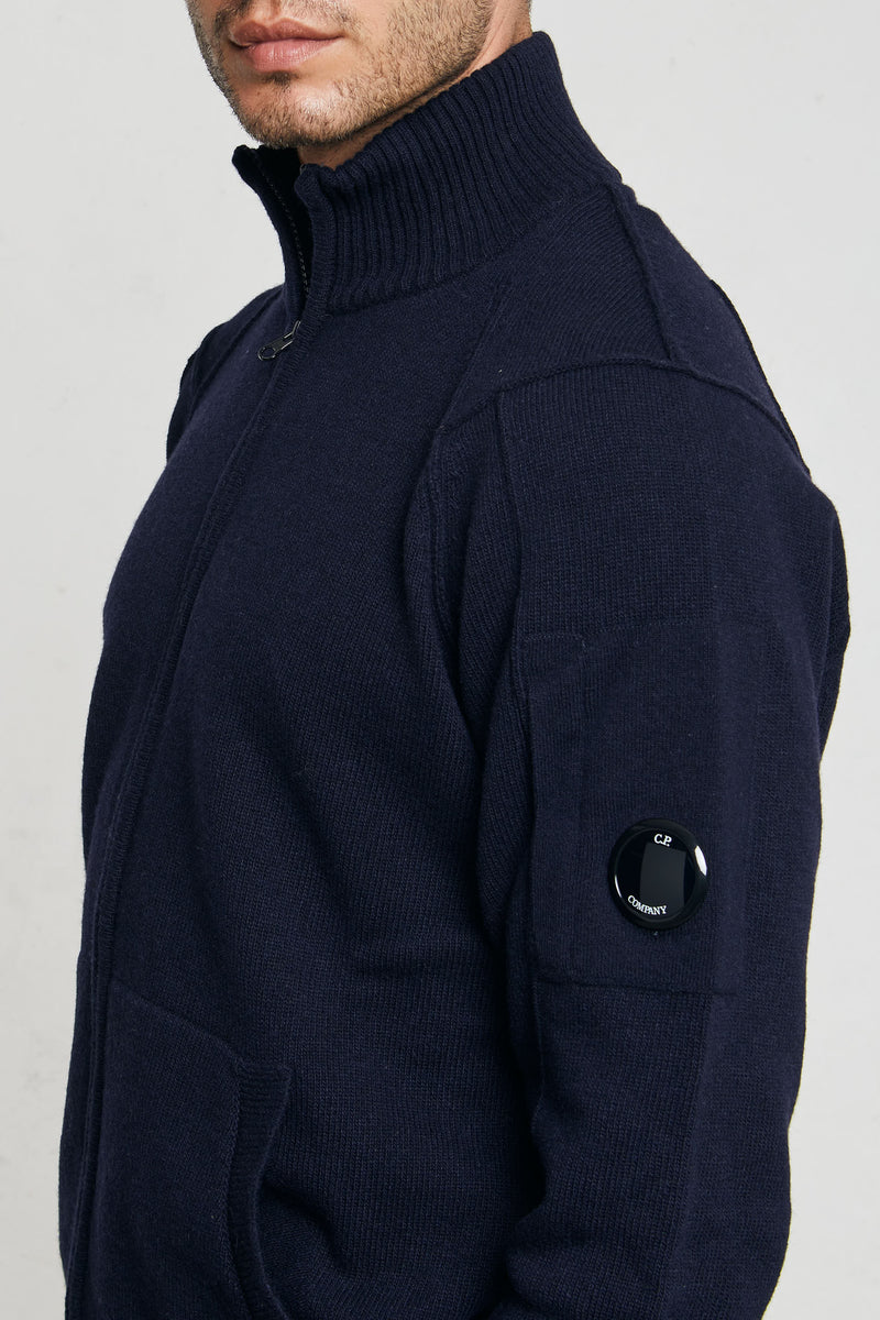 c p company cardigan full zip tasche misto lana colore blu 7216