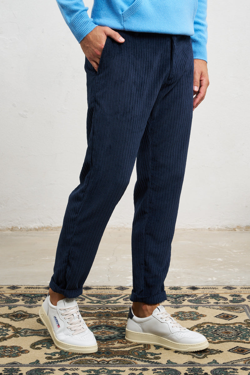 reworked pantalone ghiro velluto a coste misto poliestere colore blu 7921