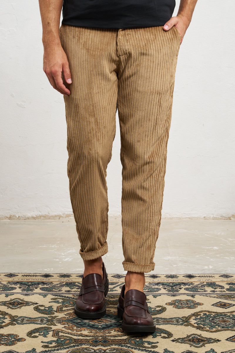 reworked pantalone ghiro velluto a coste misto poliestere colore cammello 7919