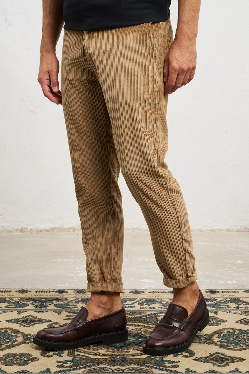 reworked pantalone ghiro velluto a coste misto poliestere colore cammello 7919