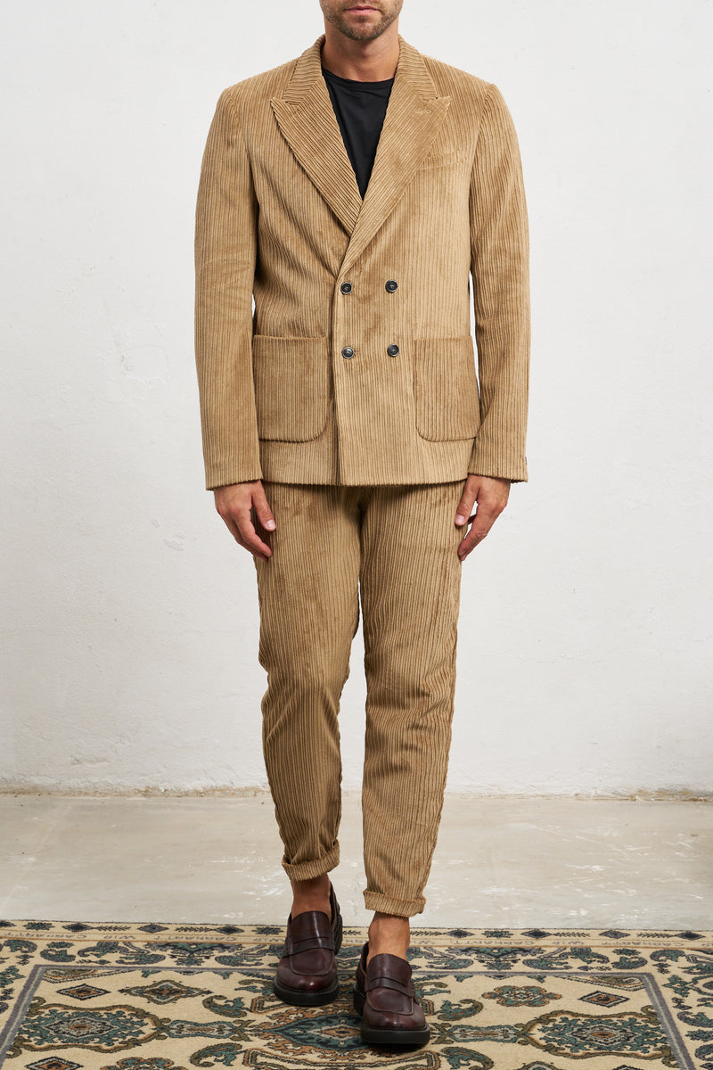 reworked giacca ghiro doppiopetto velluto a coste foderata misto poliestere colore cammello 7915