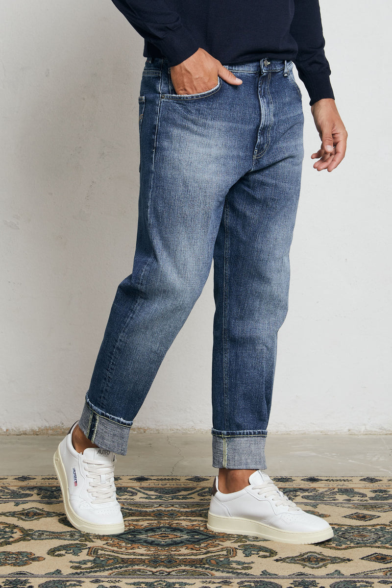dondup jeans paco loose fit lavaggio medio cotone colore denim 7040