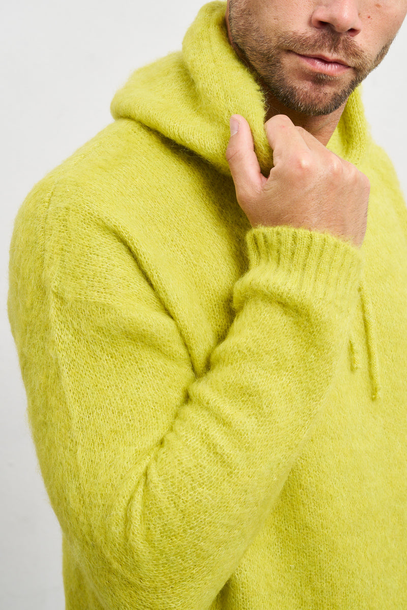 amanthe maglia con cappuccio misto mohair colore verde fluo 7185