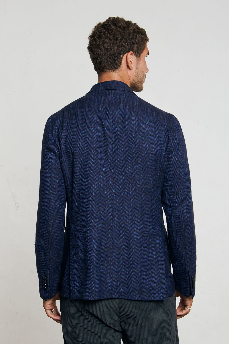 tagliatore giacca due bottoni sfoderata spinata melange misto lana vergine colore blu 7713