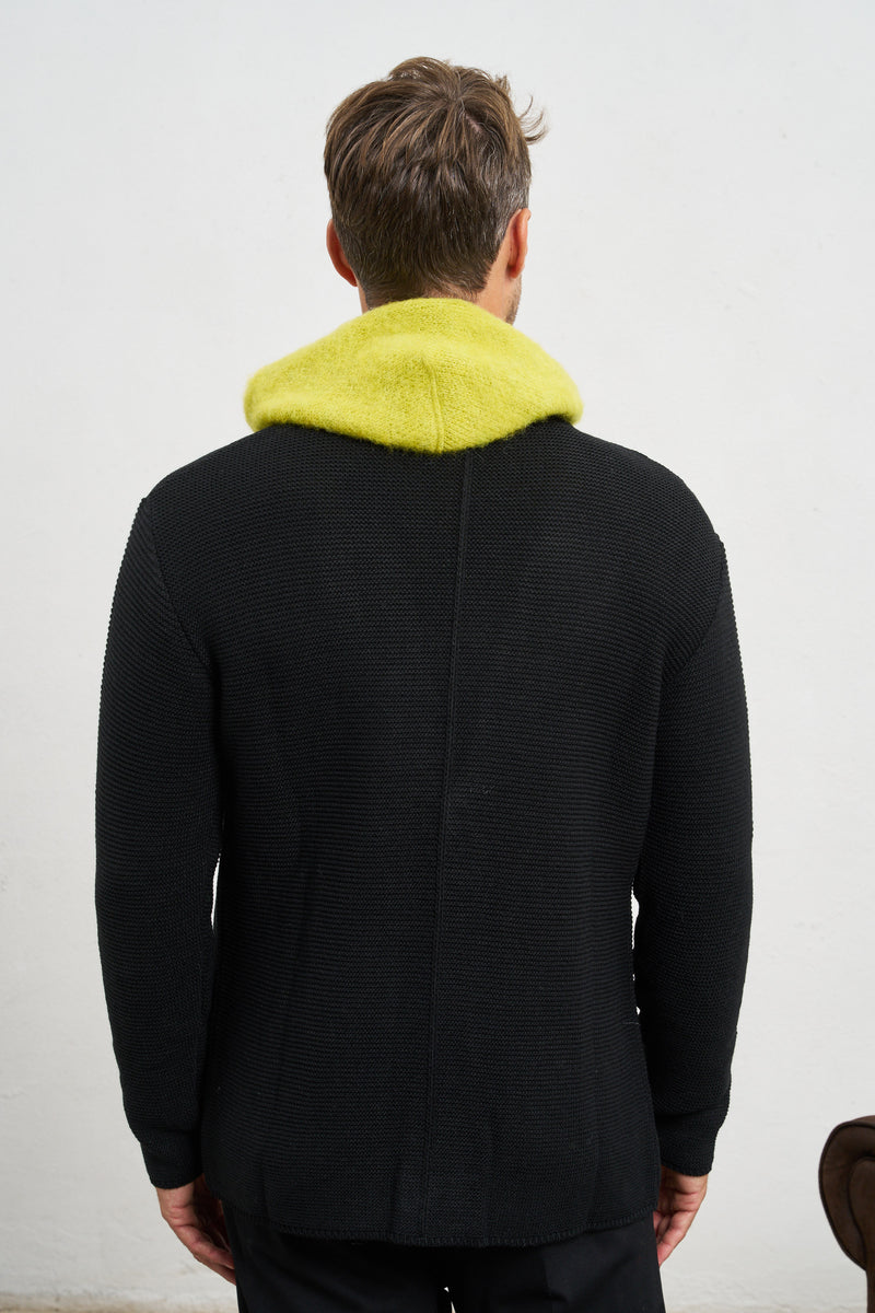 outfit giacca in maglia tramata due bottoni tasche misto lana colore nero 7382