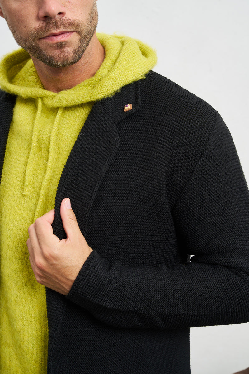 outfit giacca in maglia tramata due bottoni tasche misto lana colore nero 7382