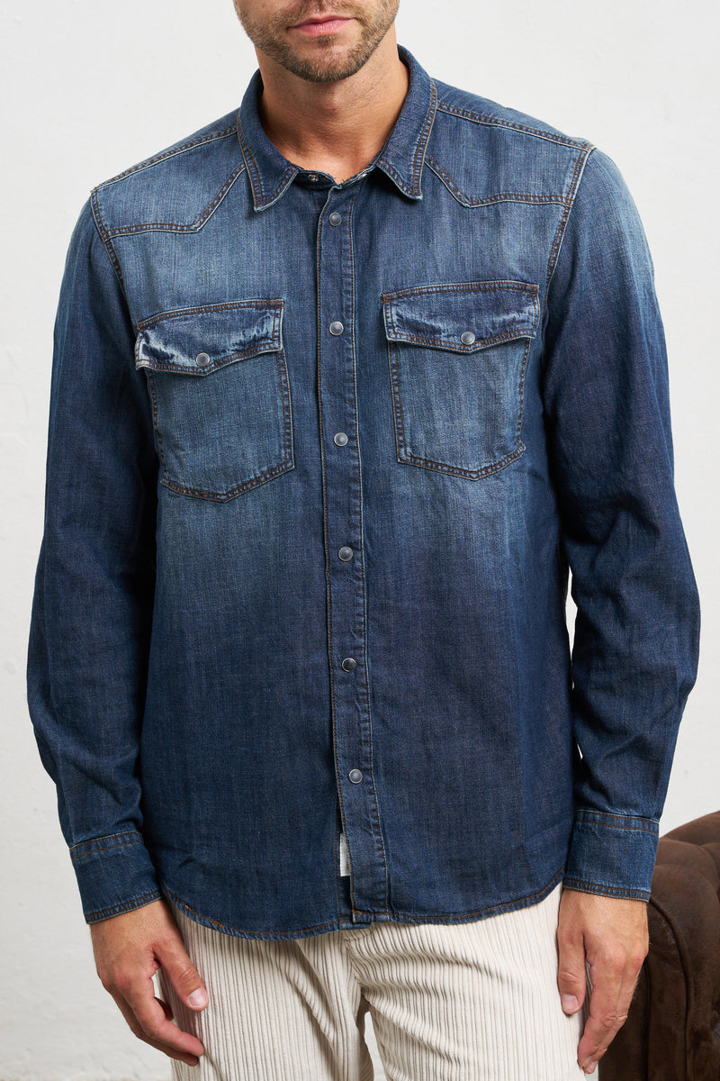 officina 36 camicia ginger jeans due tasche vintage cotone colore denim 7403