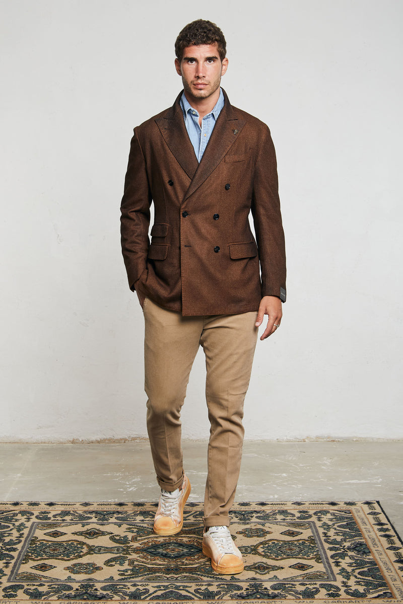 gabriele pasini giacca doppiopetto sfoderata tinto in capo misto lana colore marrone 7282