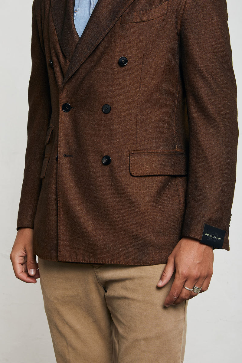 gabriele pasini giacca doppiopetto sfoderata tinto in capo misto lana colore marrone 7282