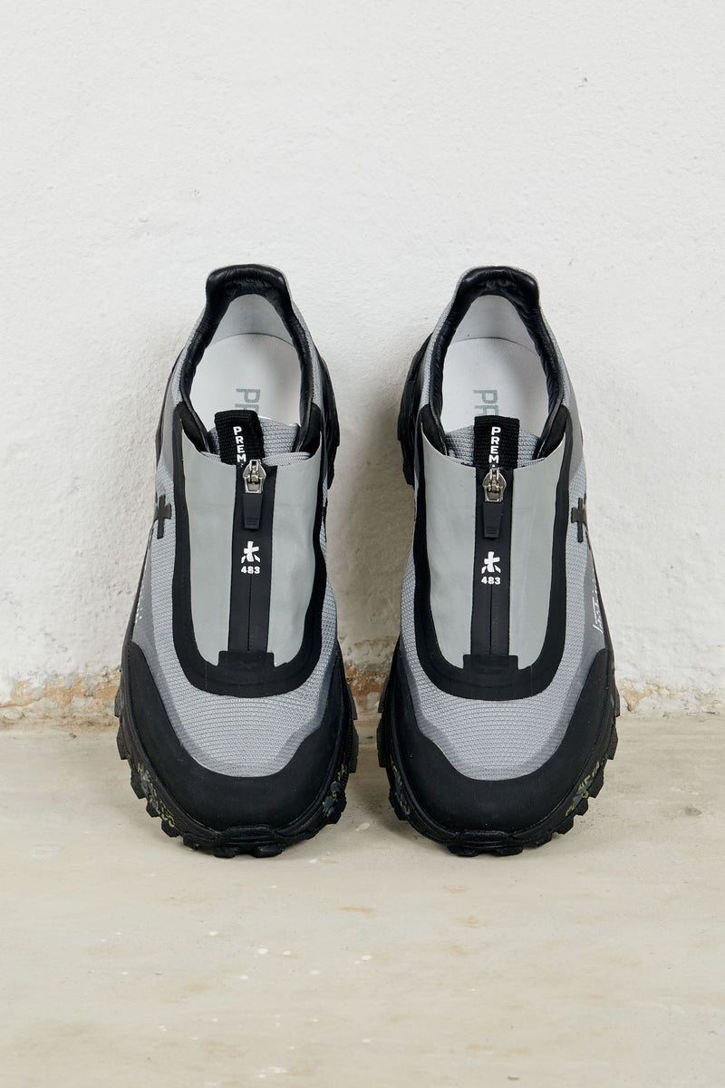 premiata sneakers sciliar con zip tomaia mix materiali tecnici colore grigio nero 7481