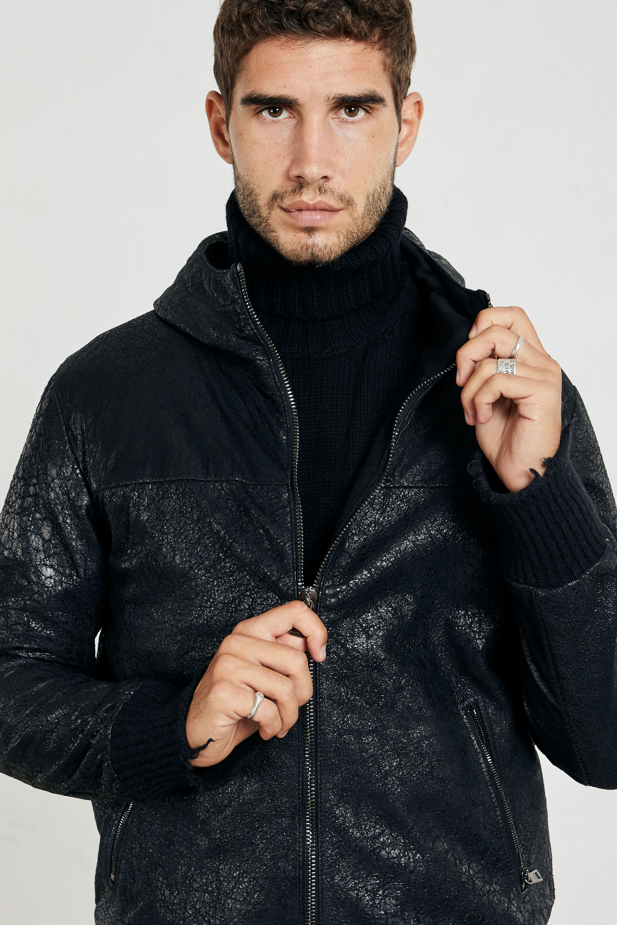 Giorgio Brato 7293 Leather jacket with hood