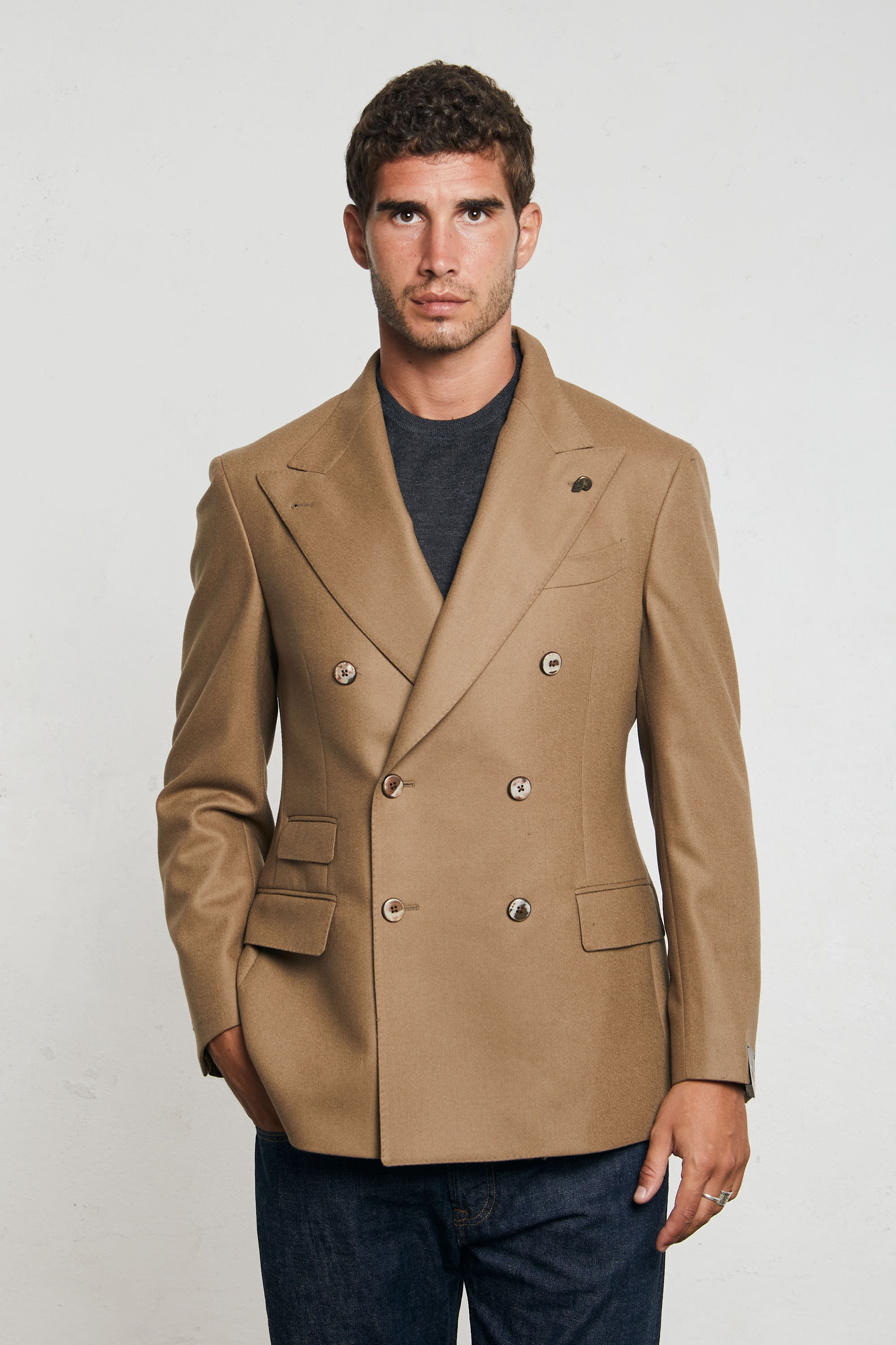 Double breasted tan on sale blazer