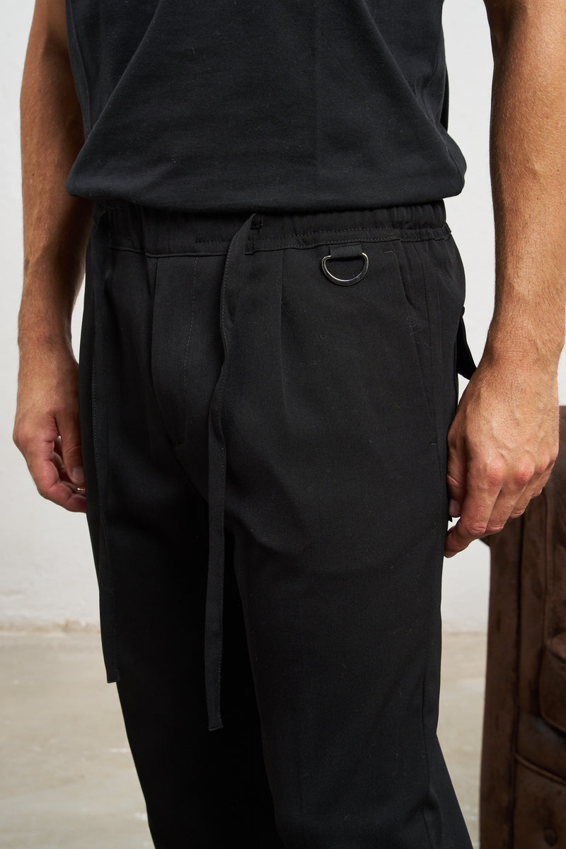 officina 36 pantalone dexter elastico in vita con coulisse misto poliestere colore nero 7408