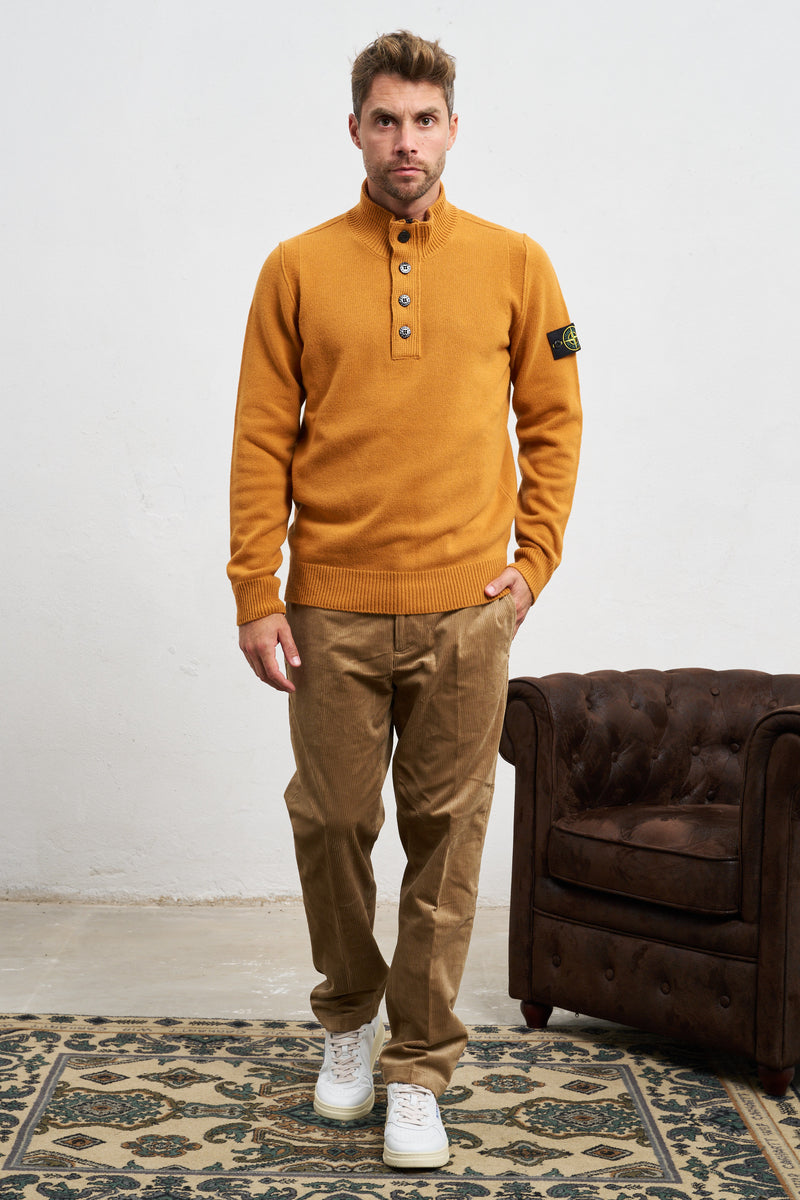 stone island maglia mezza zip misto lana colore arancione 7683