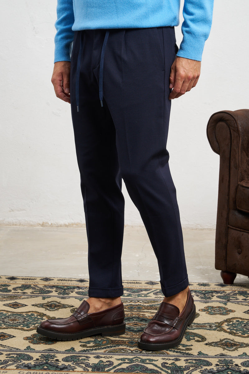 outfit pantalone elastico in vita con coulisse misto viscosa colore blu 7387