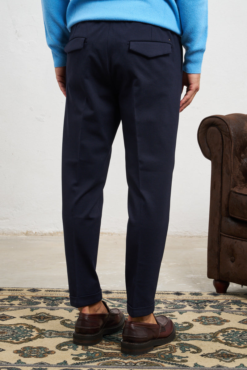 outfit pantalone elastico in vita con coulisse misto viscosa colore blu 7387