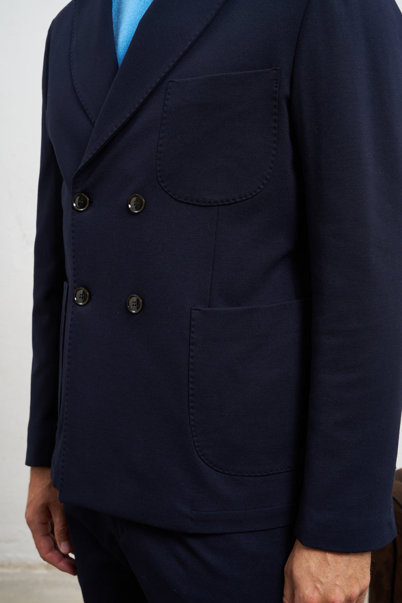 outfit giacca il monaco jersey doppiopetto sfoderata misto viscosa colore blu 7375