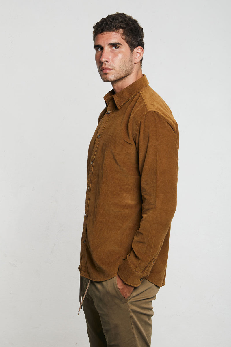 selected camicia slhregowen velluto millerighe misto cotone biologico colore marrone 7637