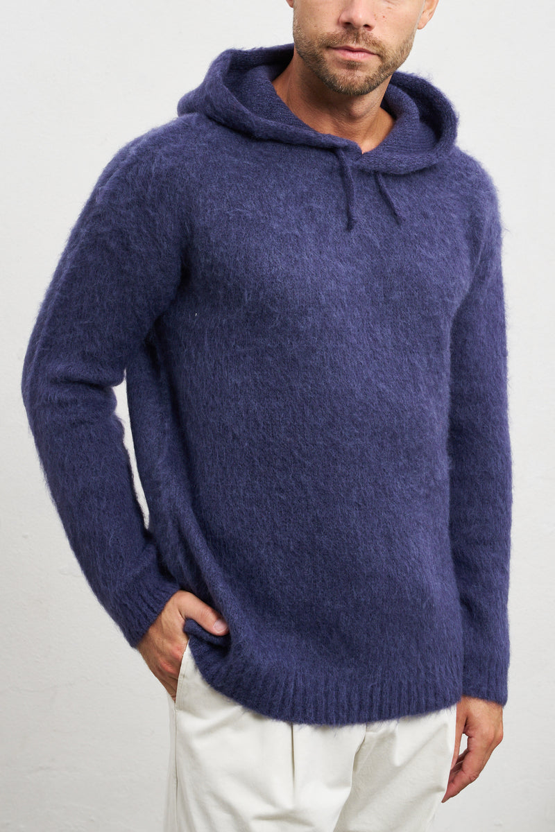 amanthe maglia con cappuccio misto mohair colore blu 7187