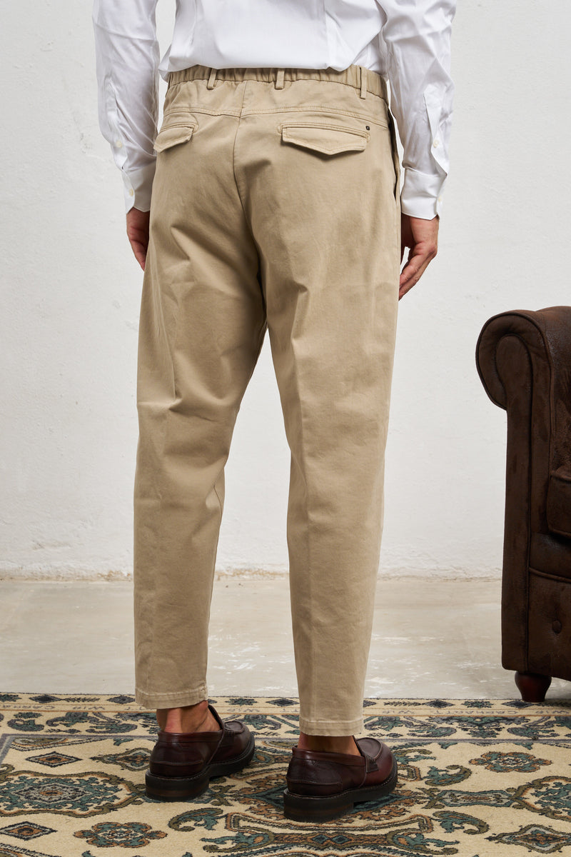 outfit pantalone elastico in vita con coulisse misto cotone colore beige 7386