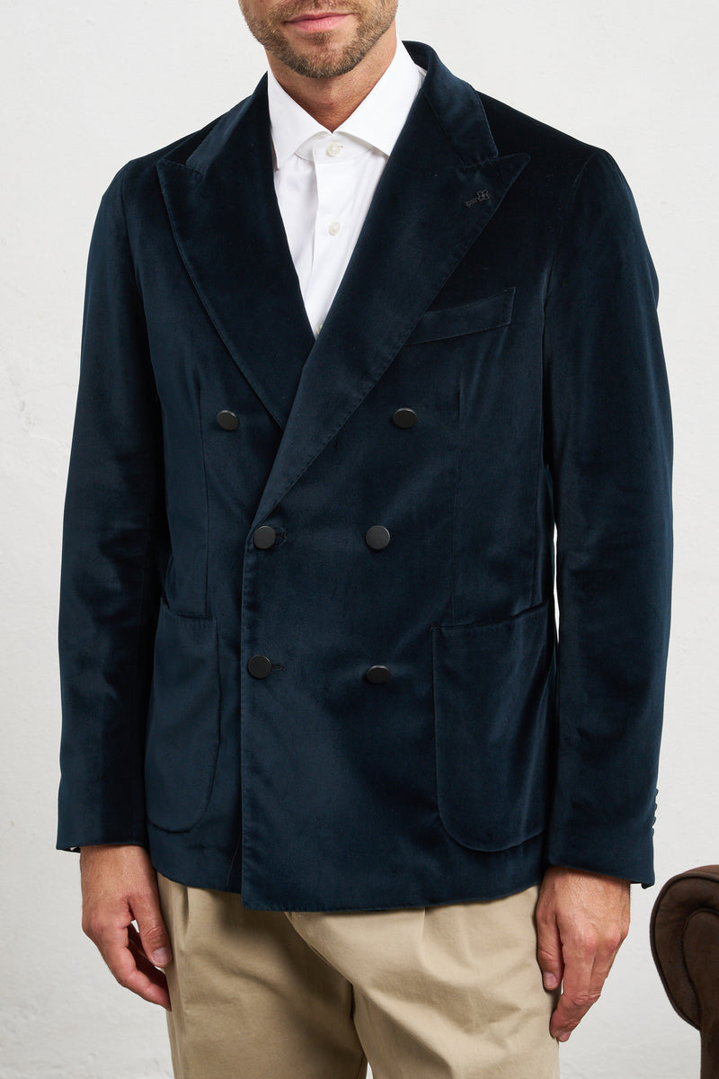 tagliatore giacca velluto doppiopetto misto cotone colore blu petrolio 7719