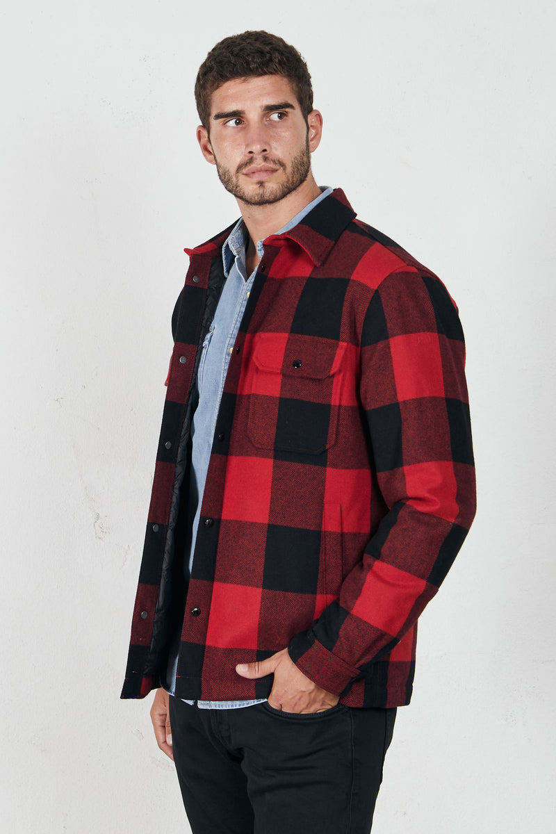 woolrich giacca a camicia imbottita askan check misto lana misto piumino colore rosso nero 7141