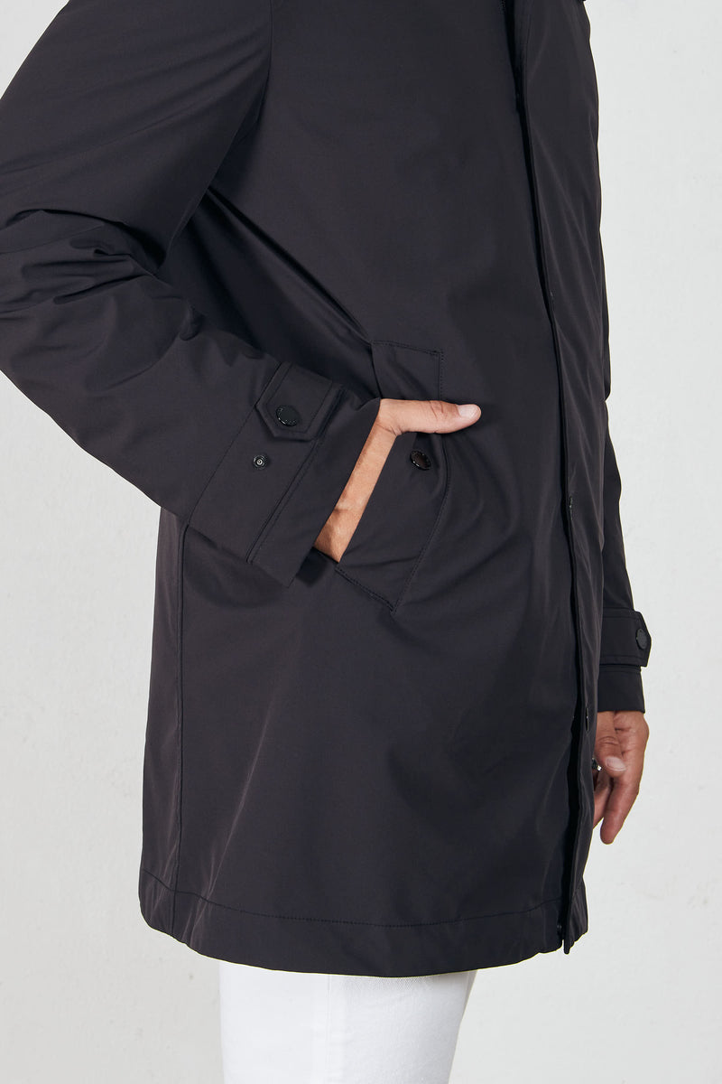 woolrich giaccone 3 in 1 in nylon elasticizzato con giacca trapuntata removibile cappuccio misto poliammide colore nero 7135
