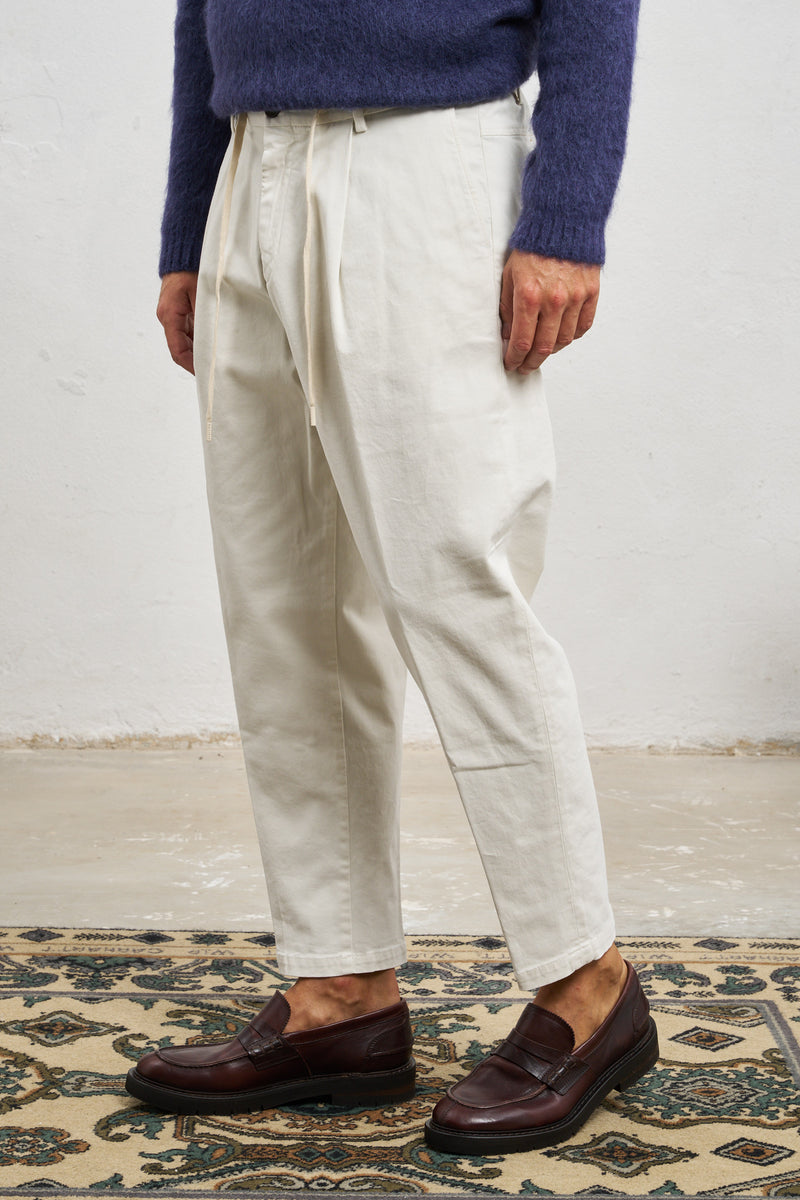 outfit pantalone elastico in vita con coulisse misto cotone colore ghiaccio 7385