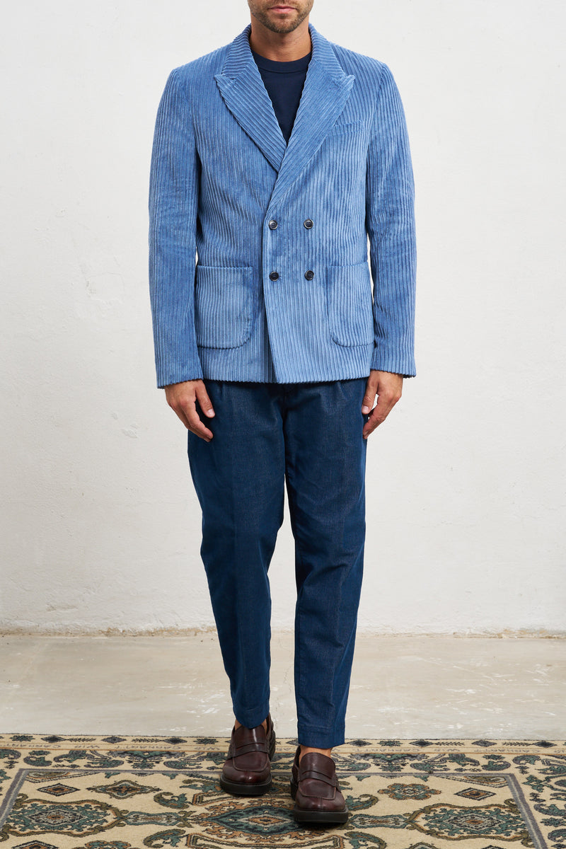 reworked giacca ghiro doppiopetto velluto a coste foderata misto poliestere colore azzurro 7916