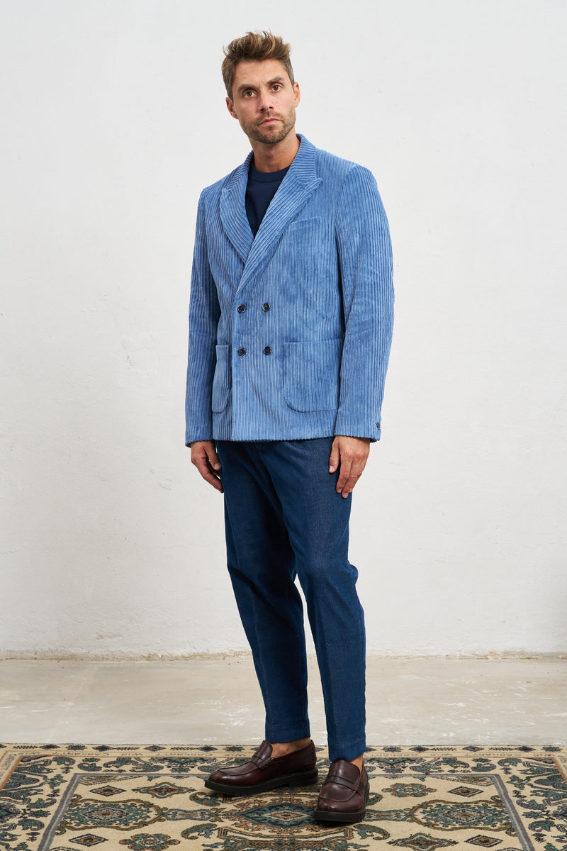 reworked giacca ghiro doppiopetto velluto a coste foderata misto poliestere colore azzurro 7916