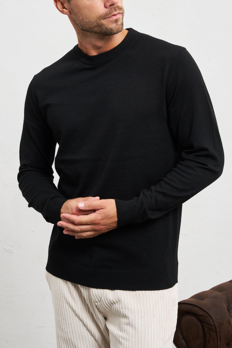 selected maglia girocollo misto lana colore nero 7615