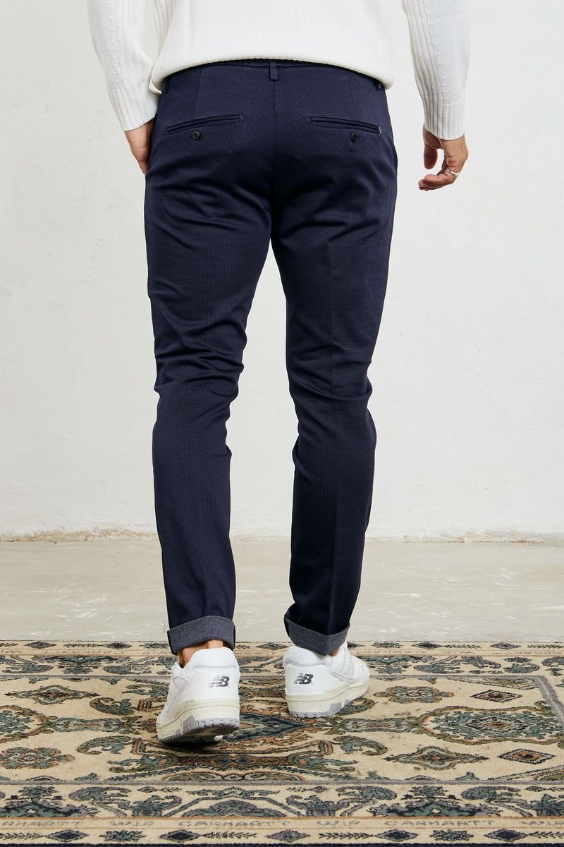 dondup pantalone gaubert micro fantasia in contrasto misto cotone colore blu 7060