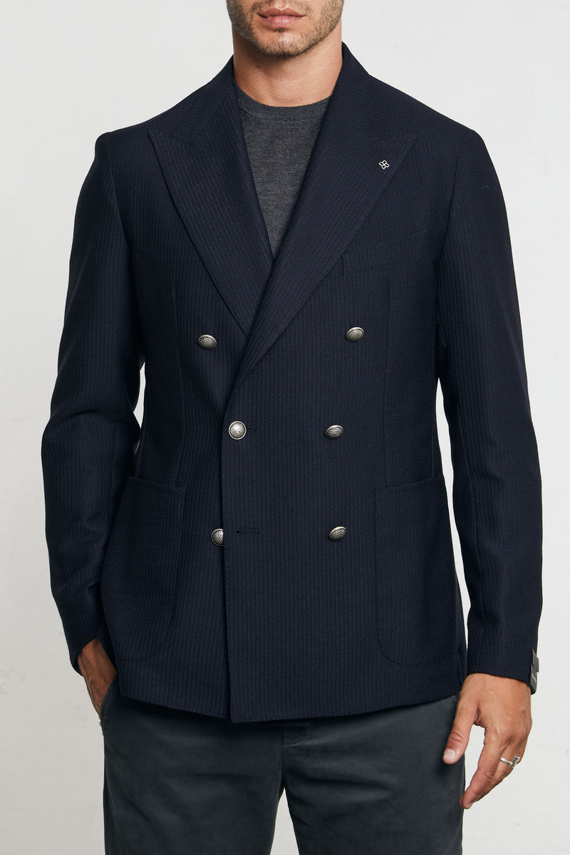 tagliatore giacca doppiopetto motivo righe misto lana colore blu 7718