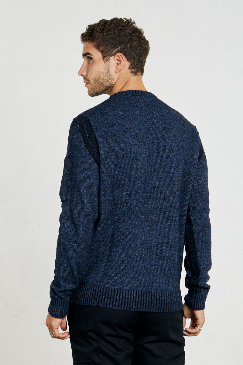 c p company maglia girocollo lavirazione vanise raglan misto lana colore blu 7211